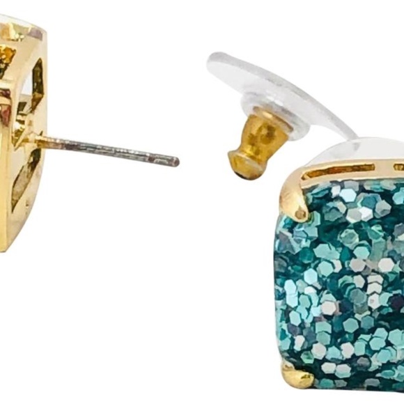 NEW Kate Spade TURQUOISE Glitter 1/2” Stud Earrings - Picture 5 of 5